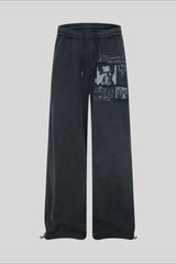 Washed Illustration Long Wide Leg Sweatpants