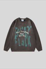 Distressed Typography Washed Oversized Crew Neck Sweatshirt