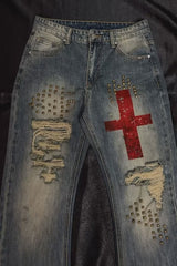 Studded Ripped Micro Flared Jeans