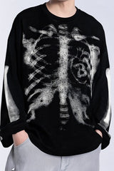Skeleton Graphic Waffle Oversized Long Sleeve Tee