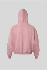 Applique Typography Suede Zip Hoodie