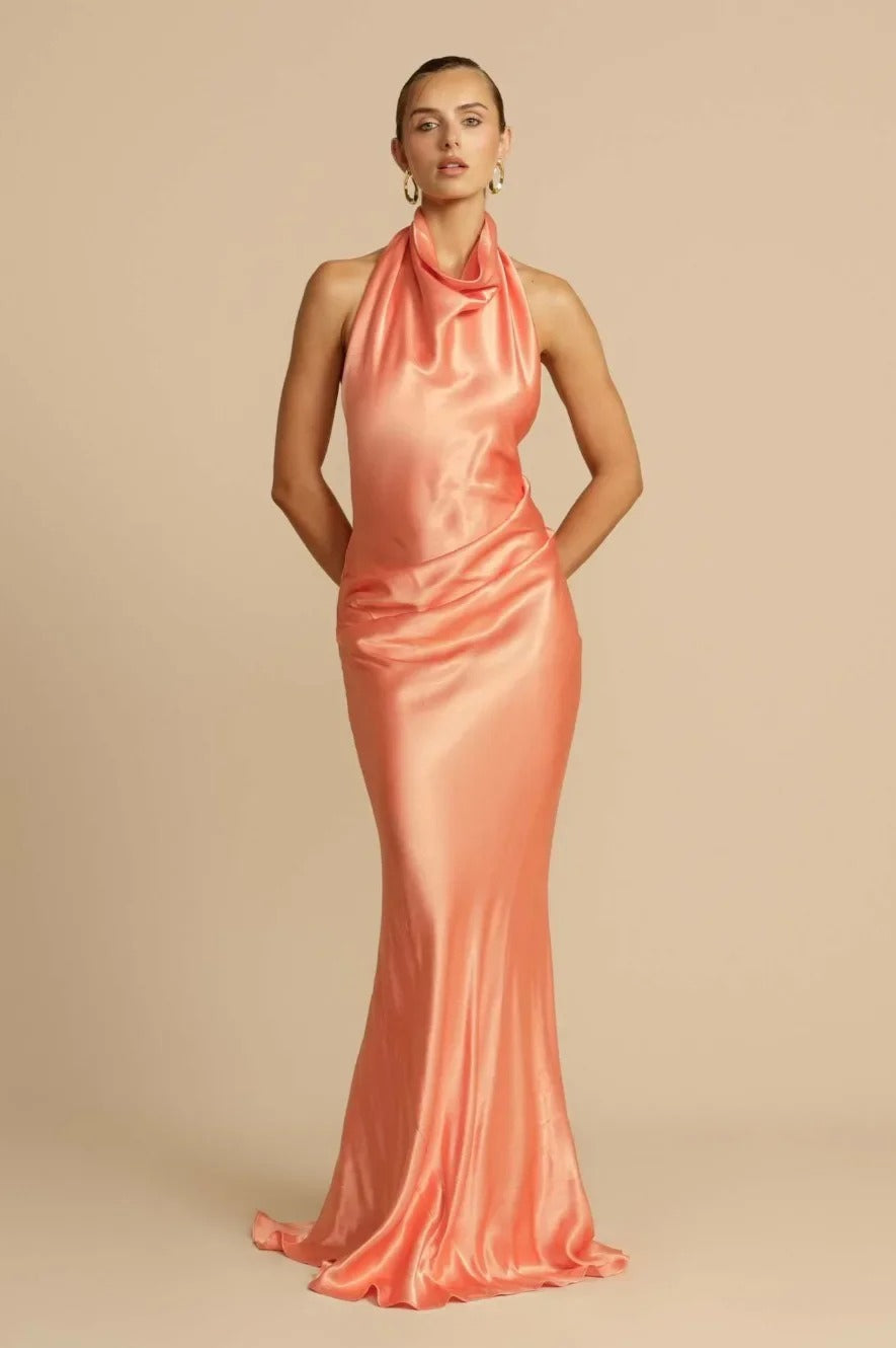 Satin Halter Neck Maxi Dress