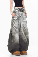 Washed Splatter Double Waist Cargo Pants