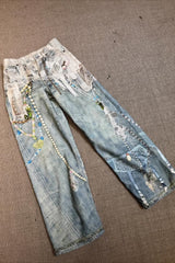 3D Lace Pearl Applique Wide Leg Jeans