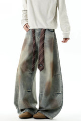 Dirty Wash Strap Wide Leg Jeans