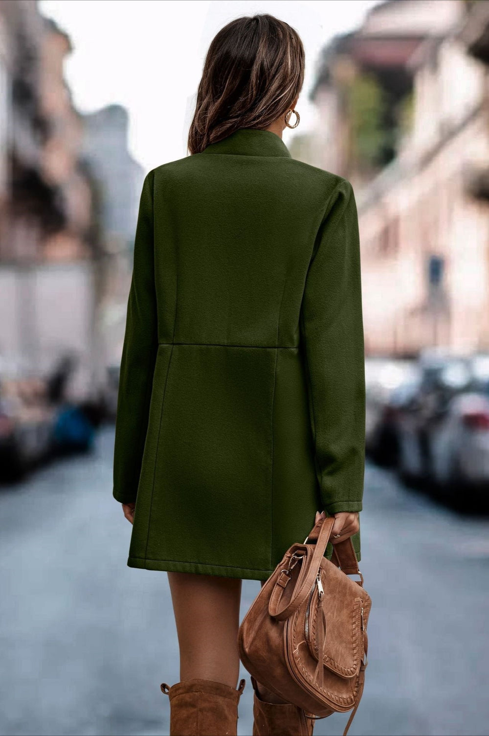 Brushed Wool Solid Long Sleeve Coat coats