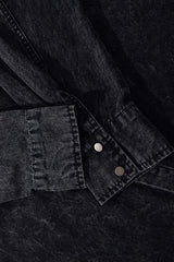 Leather Strap Patchwork Denim Long Sleeve Shirt