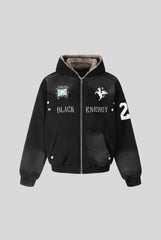 Fleece Lined Varsity Washed Zip Coat