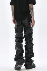 Ruched Faux Leather Straight Leg Pants