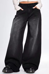 Wing Graphic Rhinestone Wide Leg Jeans
