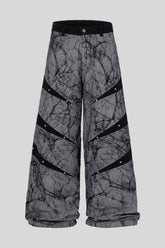 Crackle Print Tape Panel Wide Leg Jeans