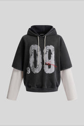 Layered Sleeve Number Graphic Hoodie
