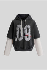 Layered Sleeve Number Graphic Hoodie
