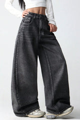 Wing Embroidered Baggy Wide Leg Jeans