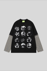 Manga Graphic Striped Layered Long Sleeve Tee