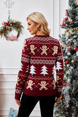 Christmas Cozy Color Block Gingerbread Man Print Sweater