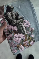 Samurai Blossom Embroidered Wide Leg Jeans