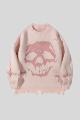 Raw Hem Skull Jacquard Oversized Sweater