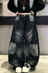 Camo Panel Baggy Wide Leg Jeans