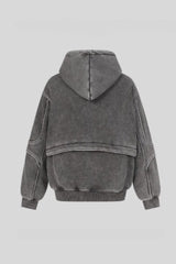 Washed Panel Seam Oversized Pullover Hoodie
