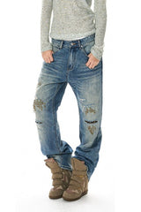 Rivet Lightning Distressed Flare Jeans