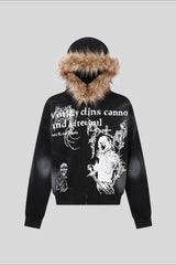 Fleece Fur Hood Gothic Zip Hoodie
