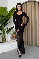 Round Neck Rose Embellished Long Sleeve Party Dress
