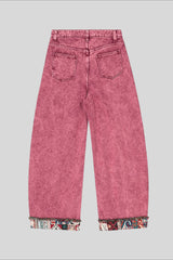 Pattern Patch Ankle Barrel Leg Jeans