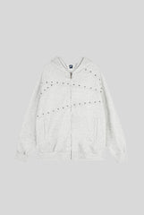 Rhinestone Panel Washed Hooded Coat