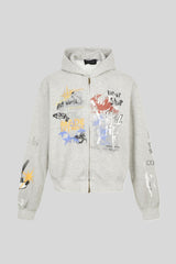 Graffiti Print Full Zip Oversized Hoodie