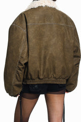 Sherpa Collar Washed Utility Zip Coat