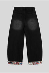 Pattern Patch Ankle Barrel Leg Jeans