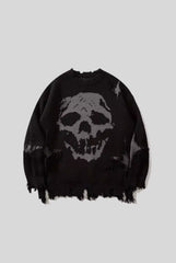 Raw Hem Skull Jacquard Oversized Sweater