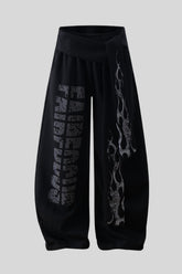 Flame Typography Wide Leg Sweatpants