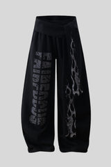 Flame Typography Wide Leg Sweatpants