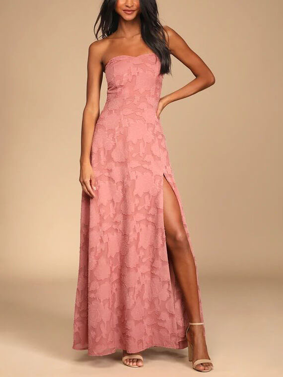 Evening Gown Strapless Slim Graceful Fit Slit Maxi Dress