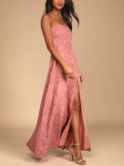 Evening Gown Strapless Slim Graceful Fit Slit Maxi Dress