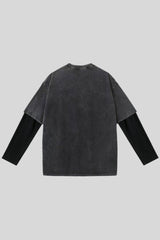 Washed Blurred Portrait Layered Long Sleeve T-Shirt