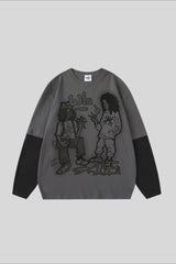 Cartoon Graphic Contrast Layered Long Sleeve Tee