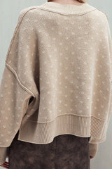 Heart Print Loose Fit Cropped Knit Sweater