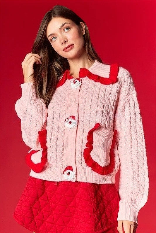 Christmas Cute Doll Collar Ruffle Casual Sweater