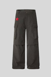 Red Embroidered Wide Leg Cargo Pants
