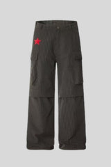 Red Embroidered Wide Leg Cargo Pants