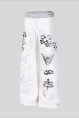 Rhinestone Graphic Patch Wide Leg Sweatpants