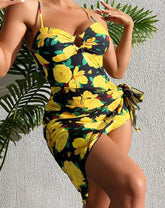 Print Strapped Push up Two Piece Set Black / S
