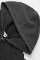 Studded Panel Washed Hooded Zip Coat