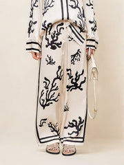 Wide-Leg Silhouette Printed Pants-Set