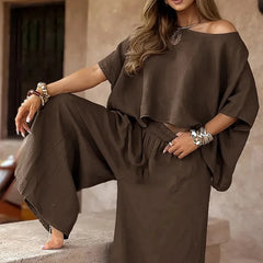 CARLEIGH - CHIC OFF SHOULDER TOP AND PANTS SET