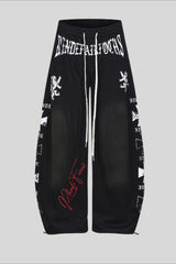 Deconstructed Typography Barrel Leg Sweatpants