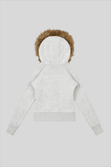 Fur Hood Statue Graphic Zip Hoodie